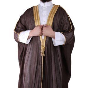 Men's Bisht Cloak Arab Dress Thobe Robe Eid Kaftan Jacket Wedding